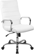 Load image into Gallery viewer, Flash Furniture Whitney High Back Desk Chair - White LeatherSoft Executive Swivel Office Chair with Chrome Frame - Swivel Arm Chair