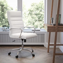 Load image into Gallery viewer, Flash Furniture Whitney High Back Desk Chair - White LeatherSoft Executive Swivel Office Chair with Chrome Frame - Swivel Arm Chair
