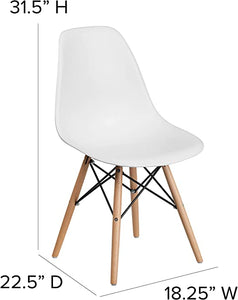 Flash Furniture Elon Series White Plastic Chair with Wooden Legs