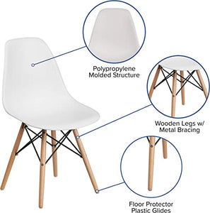 Flash Furniture Elon Series White Plastic Chair with Wooden Legs